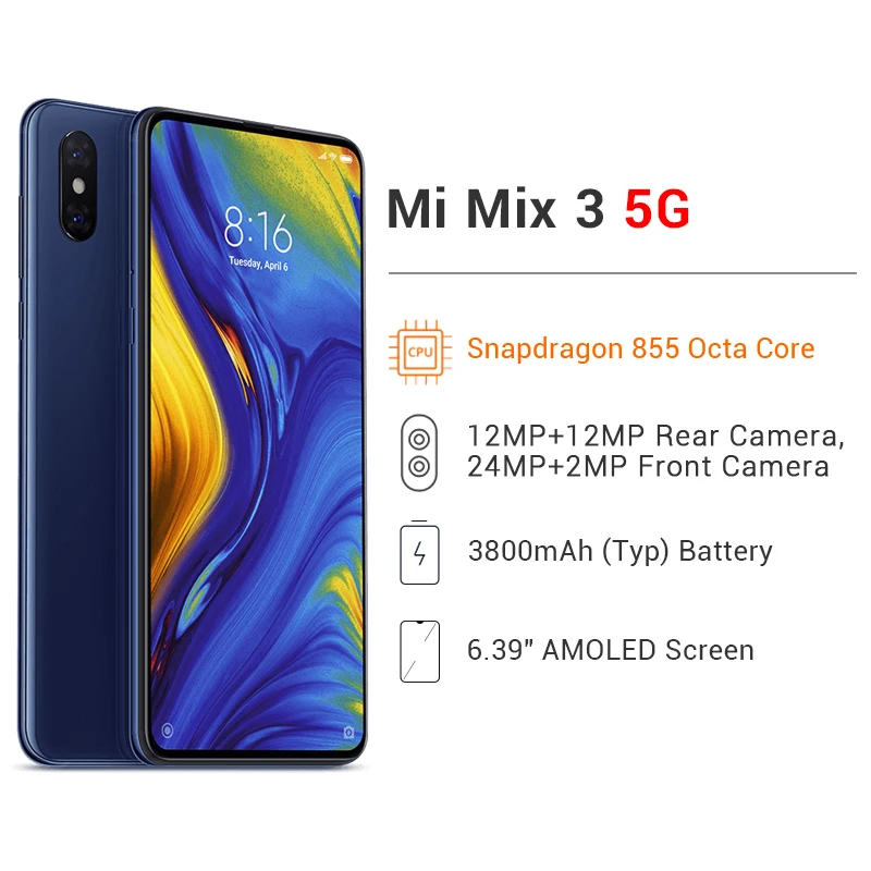 Глобальная версия Xiaomi mi x 3 5G 64 Гб/128 ГБ Восьмиядерный процессор Snapdragon 855 24 МП