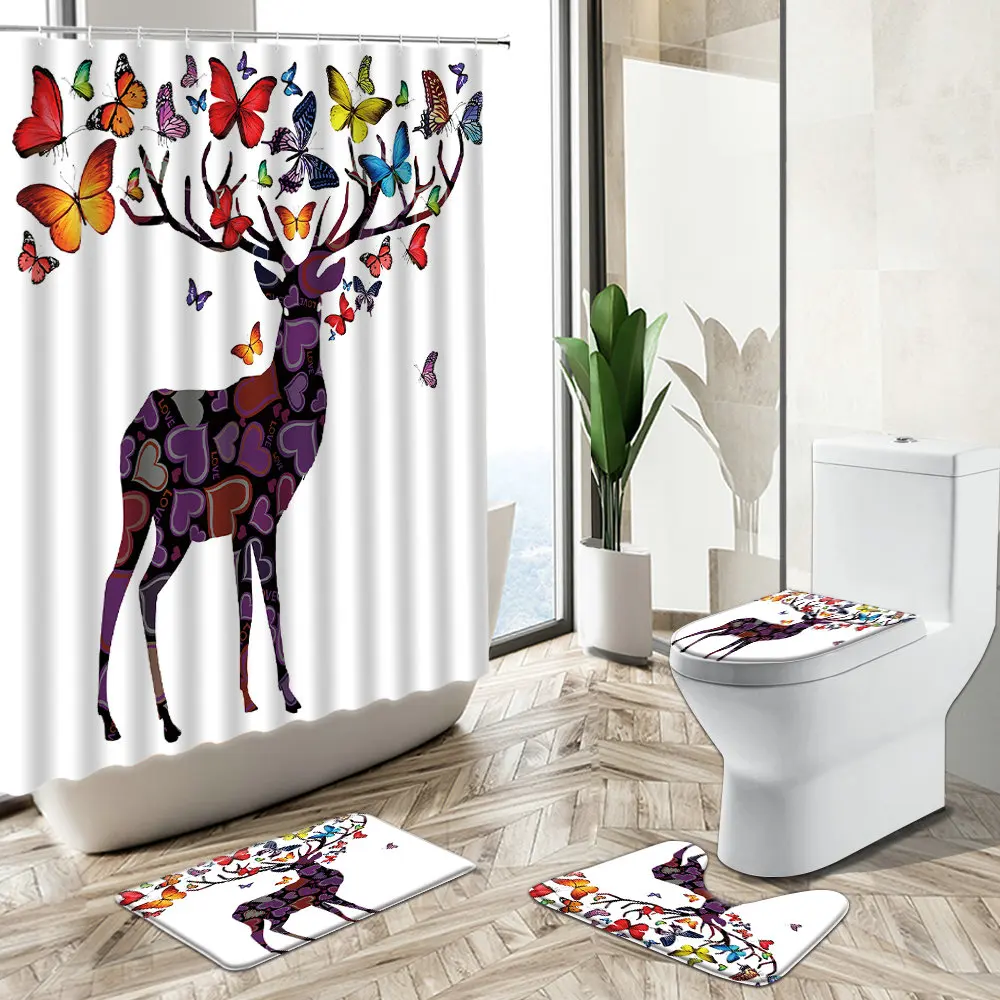 Elk Shower Curtain Set Creative Abstract Animal Butterfly Love Tree Print European Style Deco Bath Mat Toilet Cover Bathroom Rug
Elk Shower Curtain Set Creative Abstract Animal Butterfly Love Tree Print European Style Deco Bath Mat Toilet Cover Bathroom Rug