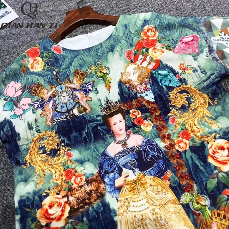 Qian Han Zi new fashion designer summer dress women Half sleeve pattern printing vintage Loose Diamonds straight dress
Qian Han Zi new fashion designer summer dress women Half sleeve pattern printing vintage Loose Diamonds straight dress
