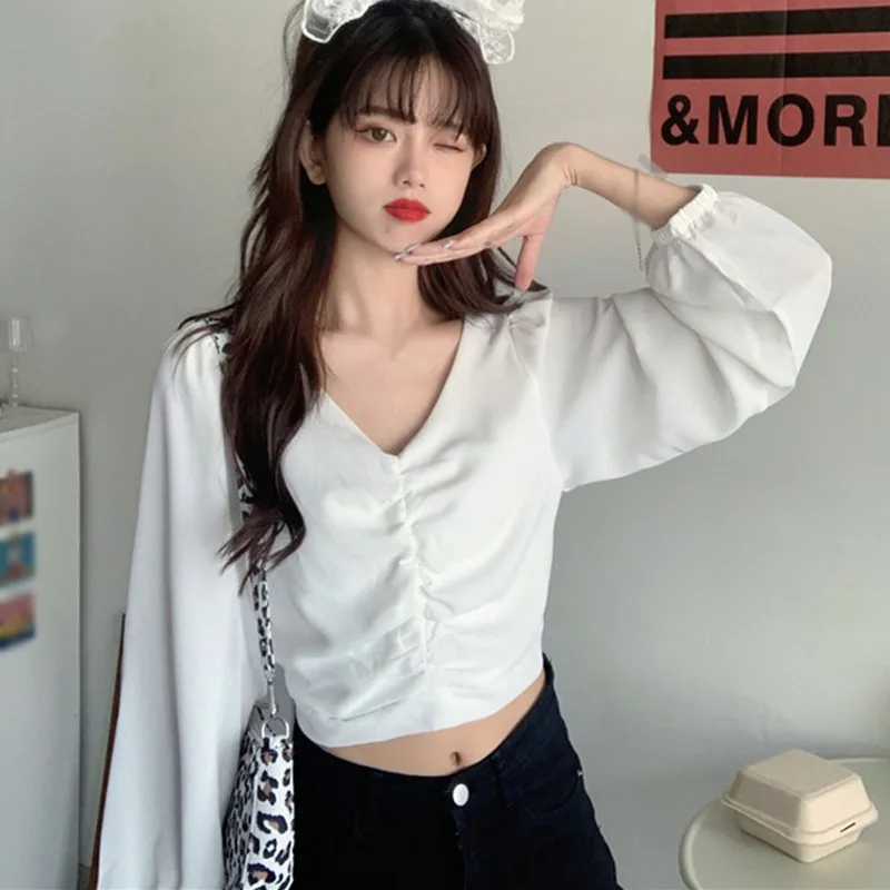 Puff Sleeve V-Neck Short White Blouse Women Slim Long Sleeve Solid Color Shirt Top One Size Vetements Femmes
Puff Sleeve V-Neck Short White Blouse Women Slim Long Sleeve Solid Color Shirt Top One Size Vetements Femmes