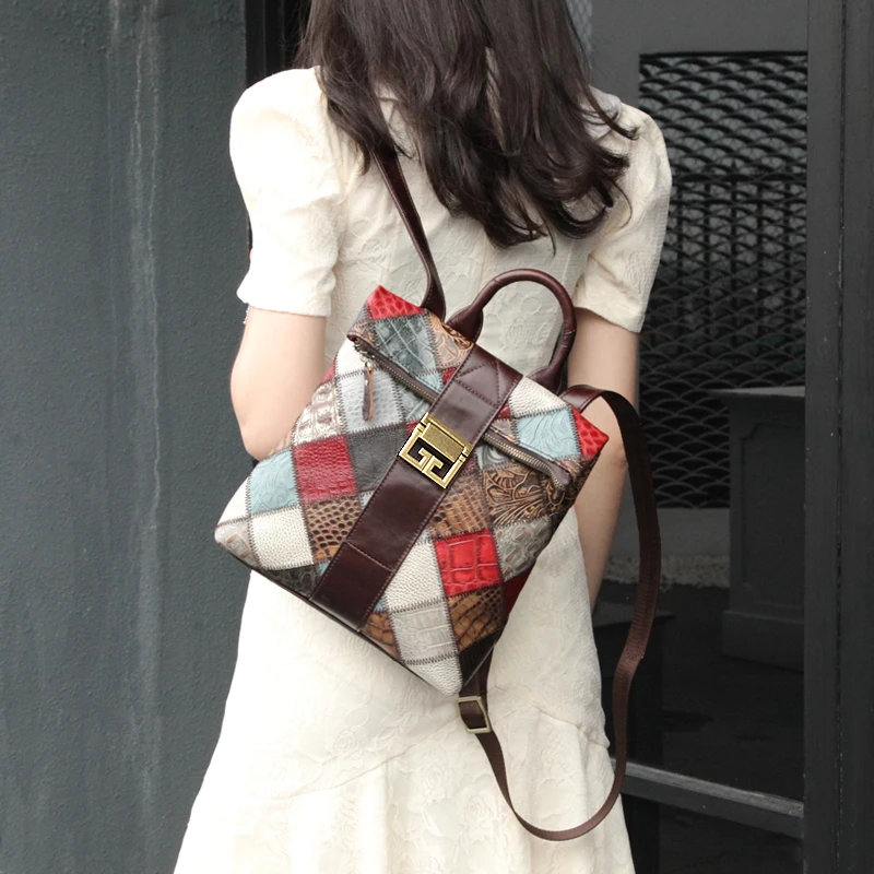 Woman Genuine Leather Backpack Vintage Travel Shoulder Bags Lady Designer Laptop Backpacks Colorful Patchwork 10 Inchs Bookbag
Woman Genuine Leather Backpack Vintage Travel Shoulder Bags Lady Designer Laptop Backpacks Colorful Patchwork 10 Inchs Bookbag