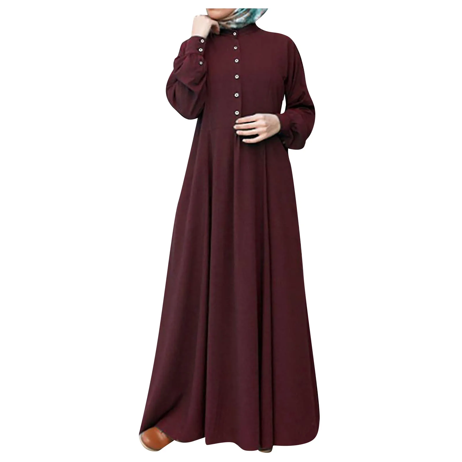 Ramadan Muslim Dress Robe Islam Clothing Women Retro Long Sleeve Button Dress Solid Color O-Neck Cotton Maxi Dresses
Ramadan Muslim Dress Robe Islam Clothing Women Retro Long Sleeve Button Dress Solid Color O-Neck Cotton Maxi Dresses