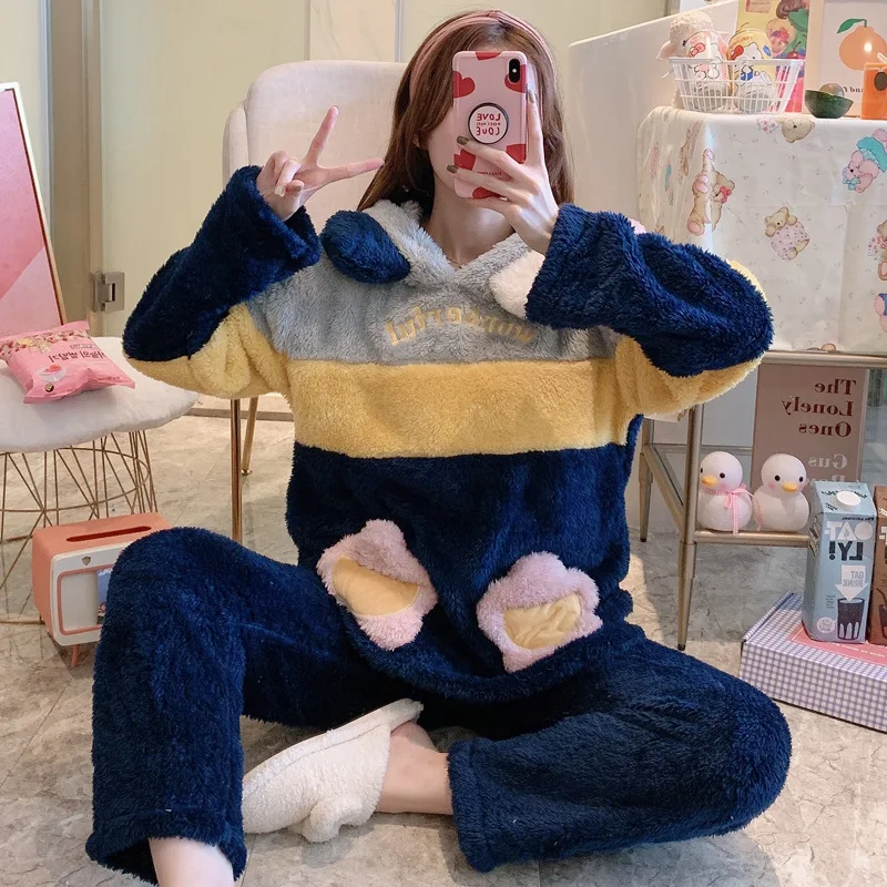 SLPBELY Thick Flanne Hooded Women Pajamas Set Lovely Flower Nightwear Casual Warm Homewear Sleepwears Night Suit For Women
SLPBELY Thick Flanne Hooded Women Pajamas Set Lovely Flower Nightwear Casual Warm Homewear Sleepwears Night Suit For Women