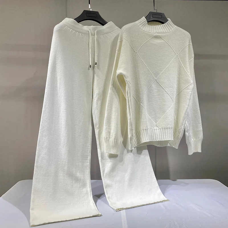 2021 Women Tracksuits Chic 2 Piece Set Knitted Solid Lounge Suit Cashmere Blend Pullover Sweater Wide Leg Pants Two Pieces Sets
2021 Women Tracksuits Chic 2 Piece Set Knitted Solid Lounge Suit Cashmere Blend Pullover Sweater Wide Leg Pants Two Pieces Sets