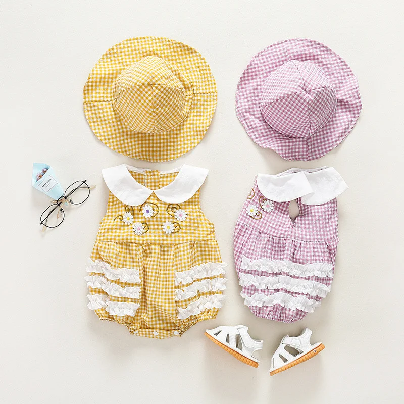 Newborn Baby Girls Yellow Plaid Romper Set Summer Infant Floral Embroidery Bodysuit Hat Outfits Baby 1St Birthday Baptism Romper
Newborn Baby Girls Yellow Plaid Romper Set Summer Infant Floral Embroidery Bodysuit Hat Outfits Baby 1St Birthday Baptism Romper
