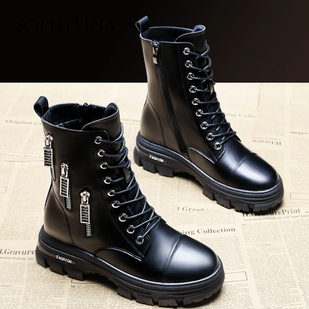 SOPHITINA Women's Boots Thick-soled Round Toe Shoes Genuine Leather Commuter Pure Color Casual Black Mid-calf Women Shoes HO598
SOPHITINA Women's Boots Thick-soled Round Toe Shoes Genuine Leather Commuter Pure Color Casual Black Mid-calf Women Shoes HO598