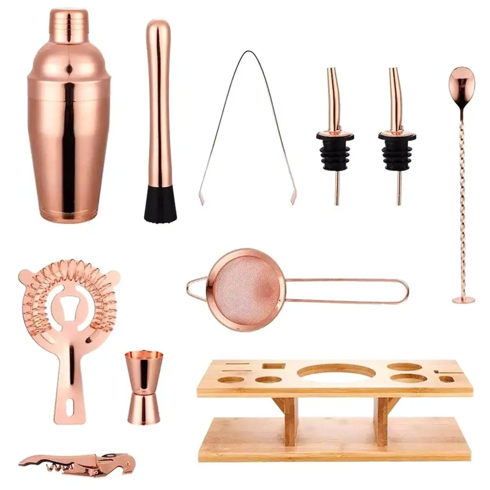 11pcs Cocktail Shaker Wooden Plating Rose Gold Bar Shaker Sets Bar Cup Shaker Stand Modern Simple Stainless Steel Bartender Kits
11pcs Cocktail Shaker Wooden Plating Rose Gold Bar Shaker Sets Bar Cup Shaker Stand Modern Simple Stainless Steel Bartender Kits
