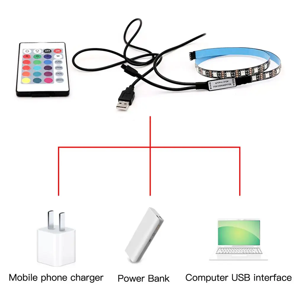 2M LED light 24 key remote control 5050 5V light with USB 5V RGB light bar TV backlight strip light with TV light
2M LED light 24 key remote control 5050 5V light with USB 5V RGB light bar TV backlight strip light with TV light