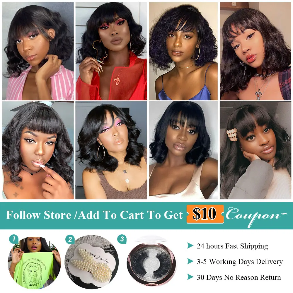 Short Bob Human Hair Wigs With Bangs Brazilian Body Wave Wig Full Machine Made Wig With Bangs Glueless Short Wavy Bob For Women
Short Bob Human Hair Wigs With Bangs Brazilian Body Wave Wig Full Machine Made Wig With Bangs Glueless Short Wavy Bob For Women