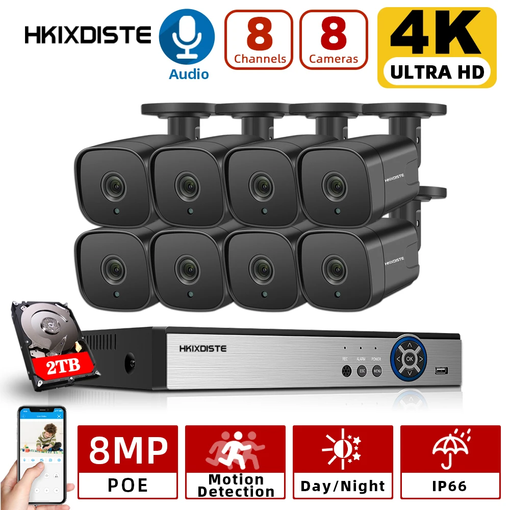 H.265 CCTV Camera Security System Kit 4K 8CH Outdoor Waterproof Audio Motion Detection POE IP Camera Vedio Surveillance Kit 8MP
H.265 CCTV Camera Security System Kit 4K 8CH Outdoor Waterproof Audio Motion Detection POE IP Camera Vedio Surveillance Kit 8MP
