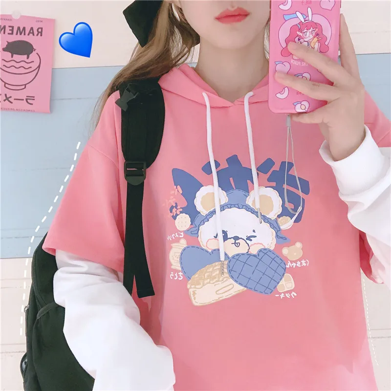 Soft Sister Cartoon Autumn Dessert Bear Hooded Tops Harajuku Women's False two pieces Hoodies Girl Pullover Spring Sweatshirt
Soft Sister Cartoon Autumn Dessert Bear Hooded Tops Harajuku Women's False two pieces Hoodies Girl Pullover Spring Sweatshirt