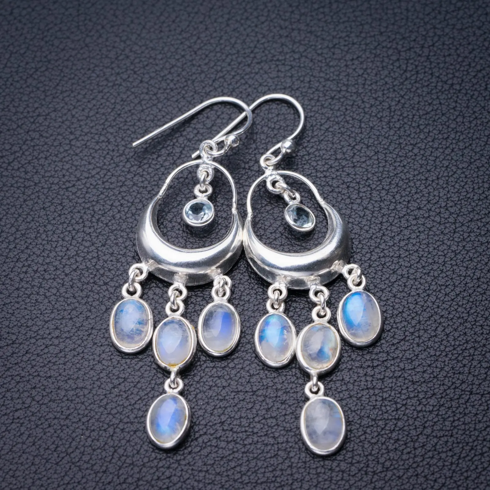 StarGems Natural Rainbow Moonstone And White Topaz Handmade 925 Sterling Silver Earrings 2.25" D7273
StarGems Natural Rainbow Moonstone And White Topaz Handmade 925 Sterling Silver Earrings 2.25" D7273