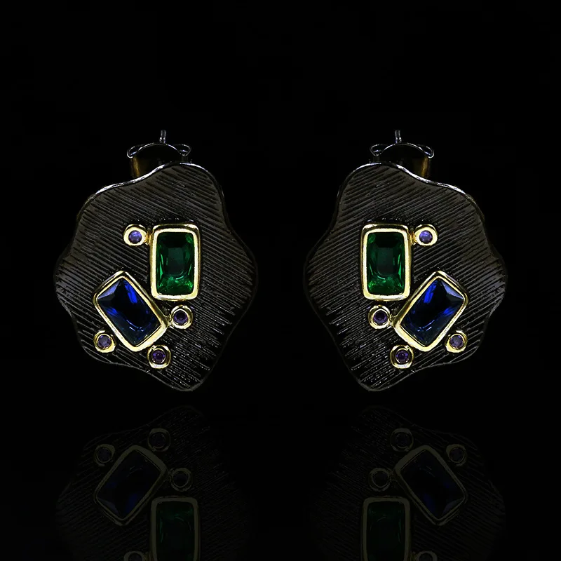 BLACK ANGEL 2021 Vintage Exquisite Unique Irregular Geometric Gemstone Stud Earrings Simple Retro 925 Silver Women Fine Jewelry
BLACK ANGEL 2021 Vintage Exquisite Unique Irregular Geometric Gemstone Stud Earrings Simple Retro 925 Silver Women Fine Jewelry