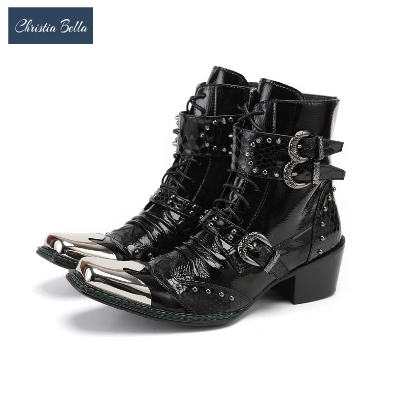 Christia Bella Punk Style Men Black Genuine Leather Boots Metal Square Toe Buckle Rivet Motorcycle Boots Winter Male Party Boots
Christia Bella Punk Style Men Black Genuine Leather Boots Metal Square Toe Buckle Rivet Motorcycle Boots Winter Male Party Boots