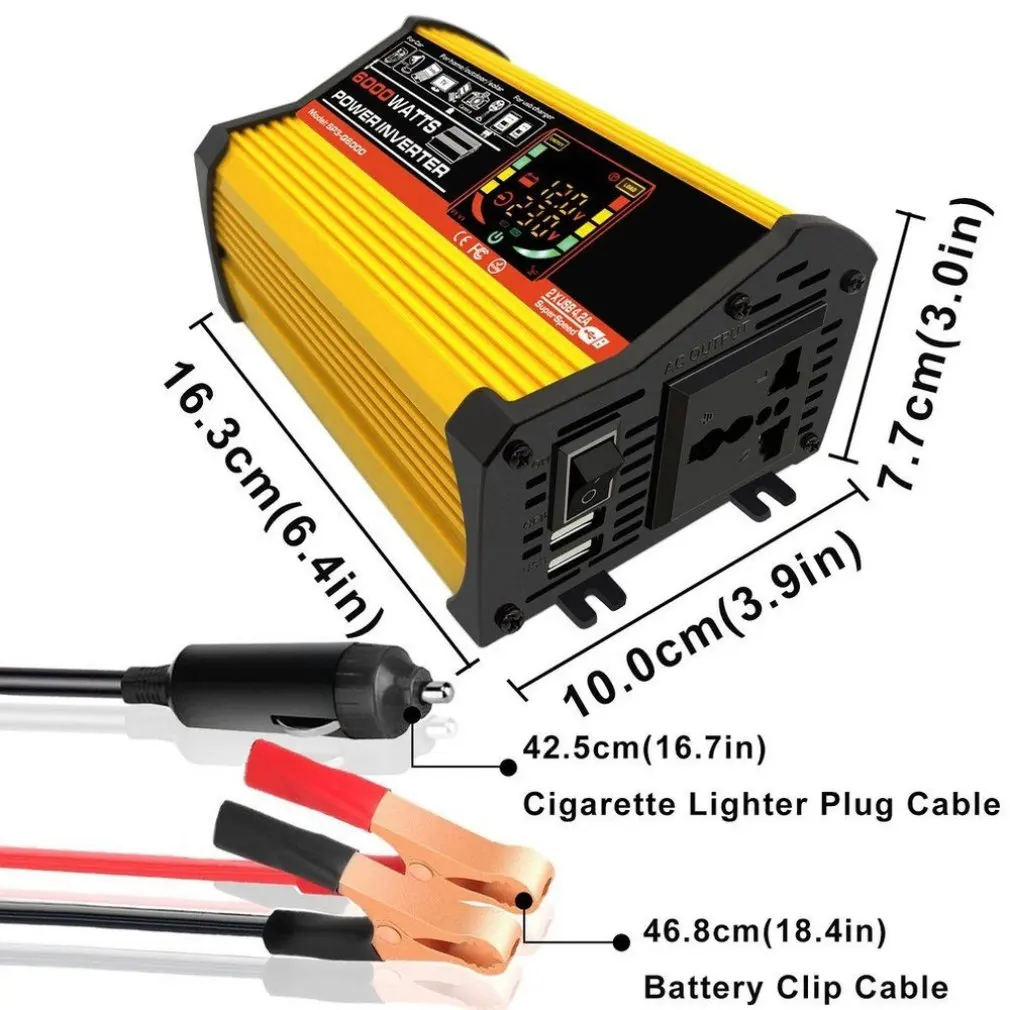 Car Conversion Inverter LED Display Dual USB Yellow 6000W 4000W 3000W Inverter 12V To 110V Multiple Protection 
Car Conversion Inverter LED Display Dual USB Yellow 6000W 4000W 3000W Inverter 12V To 110V Multiple Protection