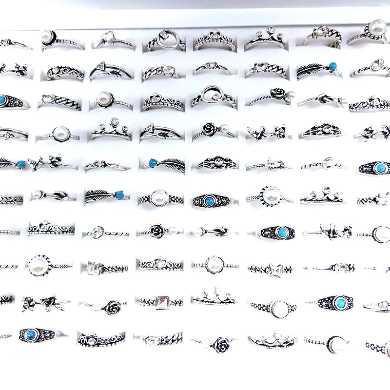 MixMax 100PCs Women's Bohemian Style Rings Antique Silver Plated Vintage Ladies Finger Joint Band Wholesale Mix Lot
MixMax 100PCs Women's Bohemian Style Rings Antique Silver Plated Vintage Ladies Finger Joint Band Wholesale Mix Lot