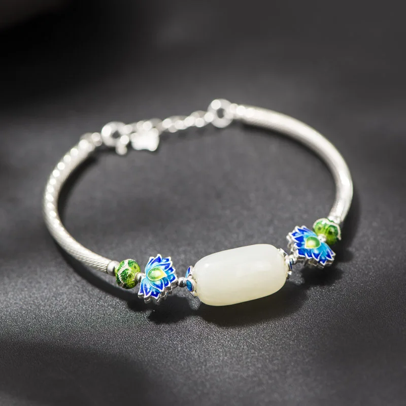 Starfield Jewelry 925 Silver Bracelet Cloisonne Enamel Lotus Flower Inlaid Hetian Jade Beads Sterling Silver Bracelet
Starfield Jewelry 925 Silver Bracelet Cloisonne Enamel Lotus Flower Inlaid Hetian Jade Beads Sterling Silver Bracelet