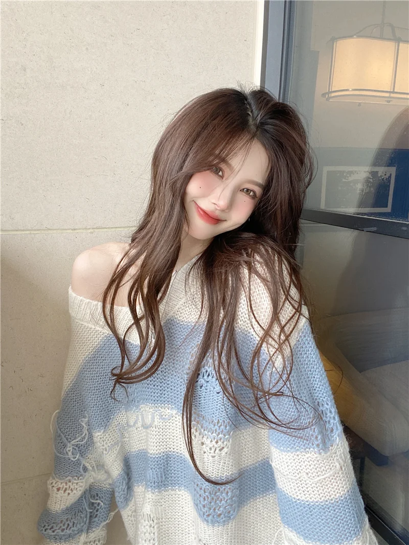 Hollow-out Thin Comfortable Loose Contrast Color Striped Knitted Sweater Long Sleeve Mid-length Tassel V-neck Top for Women Rac
Hollow-out Thin Comfortable Loose Contrast Color Striped Knitted Sweater Long Sleeve Mid-length Tassel V-neck Top for Women Rac