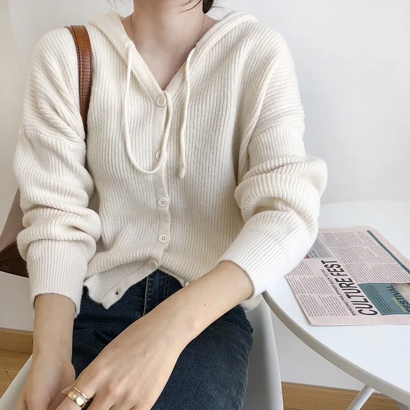 Hooded Knitted V-neck Cardigan Women Spring Autumn New Korean Lazy Solid Loose Fashion Casual Sweater White Knit Cardigan
Hooded Knitted V-neck Cardigan Women Spring Autumn New Korean Lazy Solid Loose Fashion Casual Sweater White Knit Cardigan