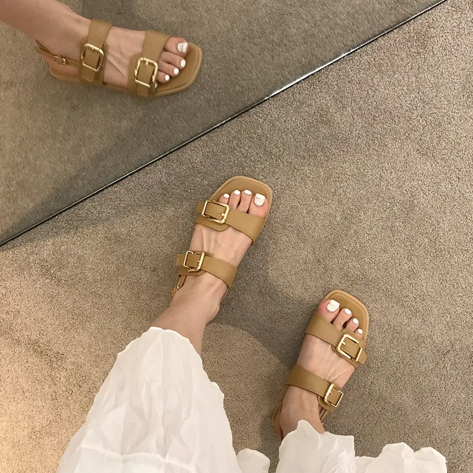 SLHJC Summer Leather Buckle Sandals Flat Heel Comfort Walk Outside Holiday Slippers Open Toe Rome Style Casual Shoes For Woman
SLHJC Summer Leather Buckle Sandals Flat Heel Comfort Walk Outside Holiday Slippers Open Toe Rome Style Casual Shoes For Woman