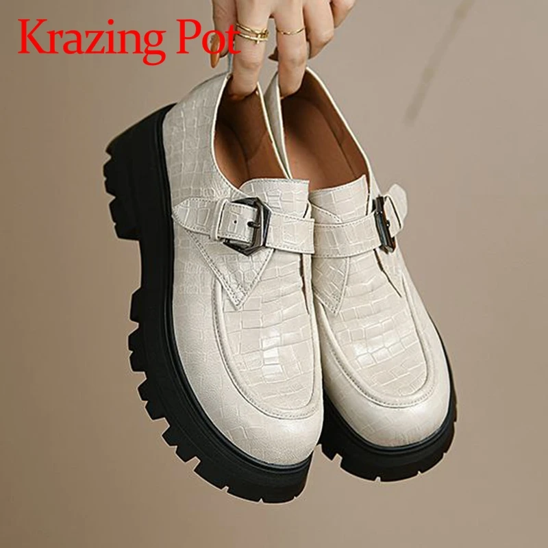 Krazing pot Japanese style shoes real sheep leather round toe stone patterns waterproof high heels belt buckle women pumps l5f2
Krazing pot Japanese style shoes real sheep leather round toe stone patterns waterproof high heels belt buckle women pumps l5f2