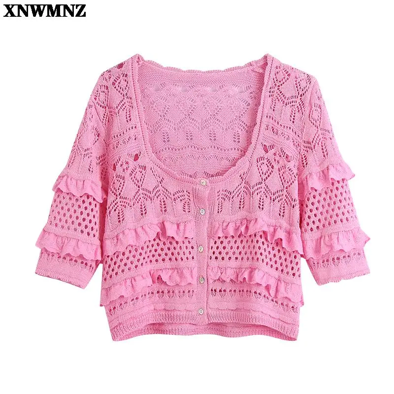 Women Sweet Fashion cutwork embroidery button-up knit cardigan Chic square neck short sleeves ruffle Female cropped cardigan
Women Sweet Fashion cutwork embroidery button-up knit cardigan Chic square neck short sleeves ruffle Female cropped cardigan