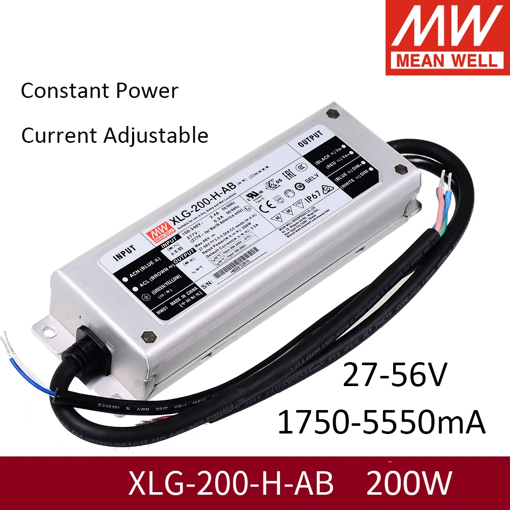 MEAN WELL XLG-200-H-AB 27~56V 200W Power supply Constant power PFC LED Driver for 200W Board LM301H LM301B LED Grow Lights
MEAN WELL XLG-200-H-AB 27~56V 200W Power supply Constant power PFC LED Driver for 200W Board LM301H LM301B LED Grow Lights