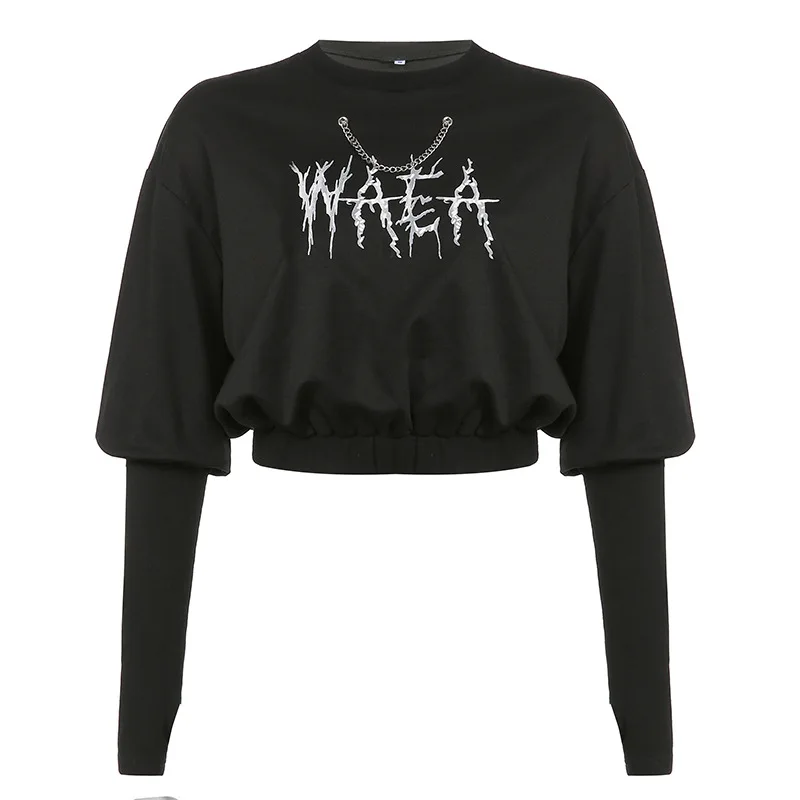 Autumn Winter Letter Print Chain Crop Long Sleeve Sweatshirts Gothic Punk Loose Hoodie Women 2021 Casual Short Pullover Tops
Autumn Winter Letter Print Chain Crop Long Sleeve Sweatshirts Gothic Punk Loose Hoodie Women 2021 Casual Short Pullover Tops