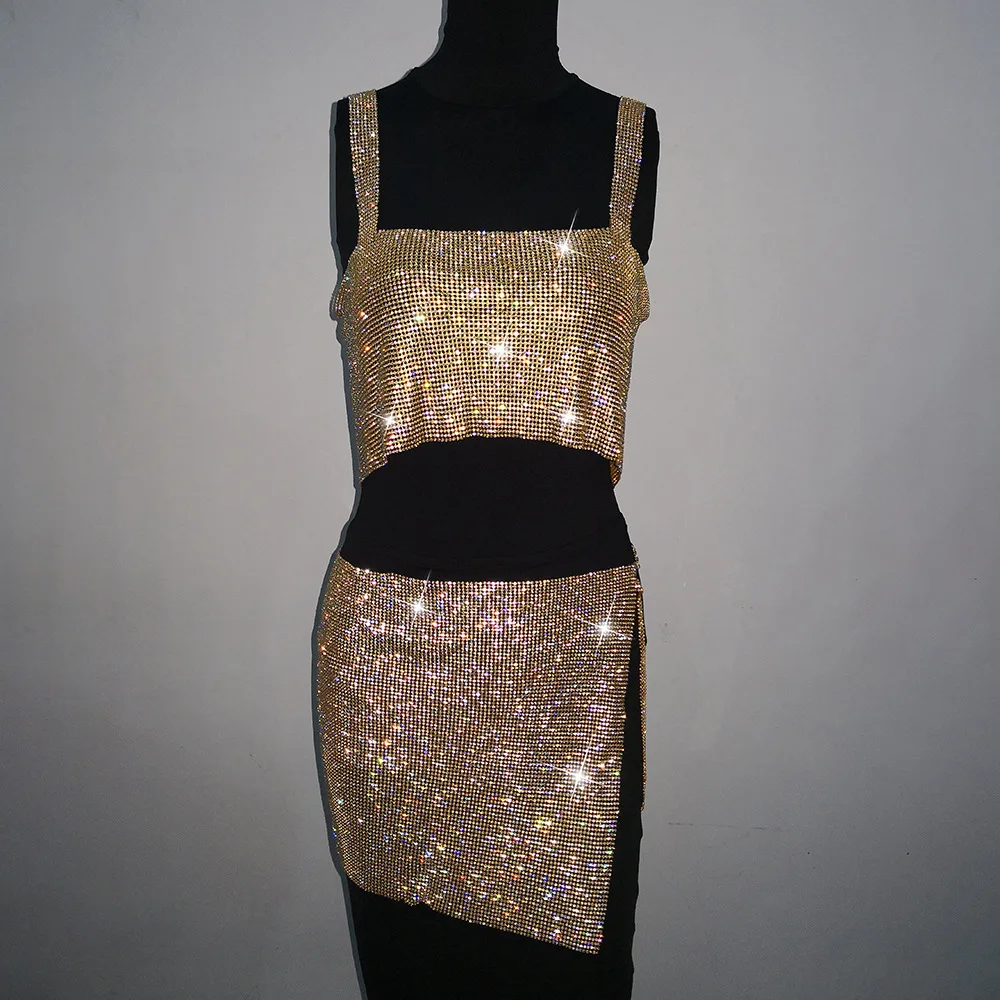 Rhinestone Crystal Mesh Top And Skirts 2 Piece Outfits Evening Night Club Party Night Outfit Wear Slit Skirt Summer Beach Wear
Rhinestone Crystal Mesh Top And Skirts 2 Piece Outfits Evening Night Club Party Night Outfit Wear Slit Skirt Summer Beach Wear