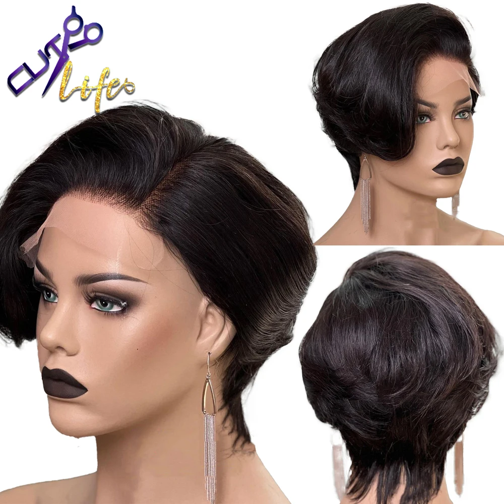 

Pixie Cut Bob Wig Short Wavy Wig Side Part Lace Human Hair Wigs For Women Brazilian PrePlucked With Baby Hair Virgin Remy Hair