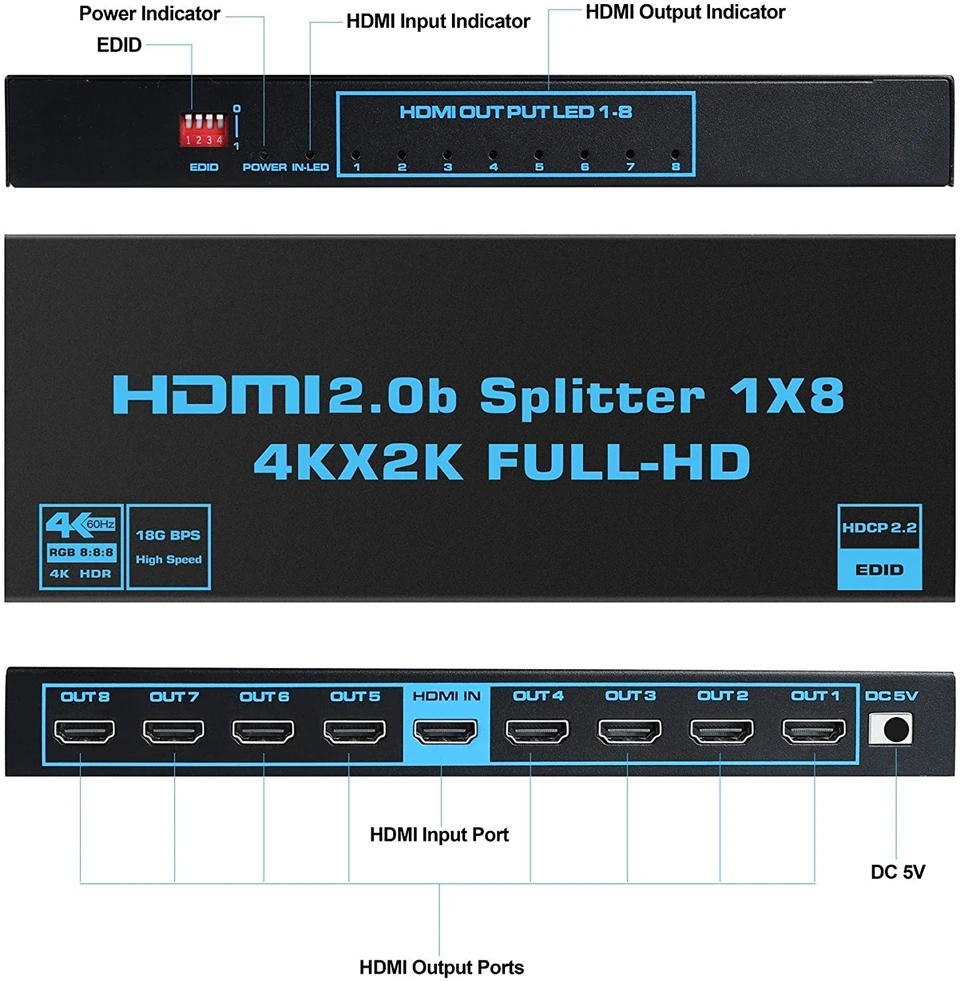 Разветвитель HDMI Navceker 1x2 1x4 1x8 4K разветвитель 1 вход 2 выхода порта усилитель 0 для PS4