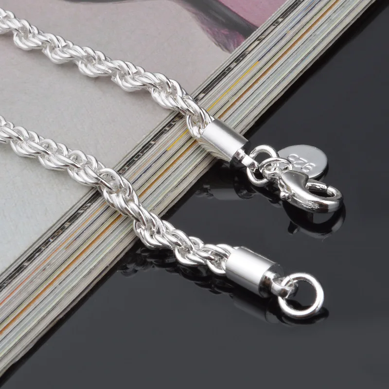 Lowa selling silver plated jewelry fashion 4mm flash Twisted Rope Bracelet Gift