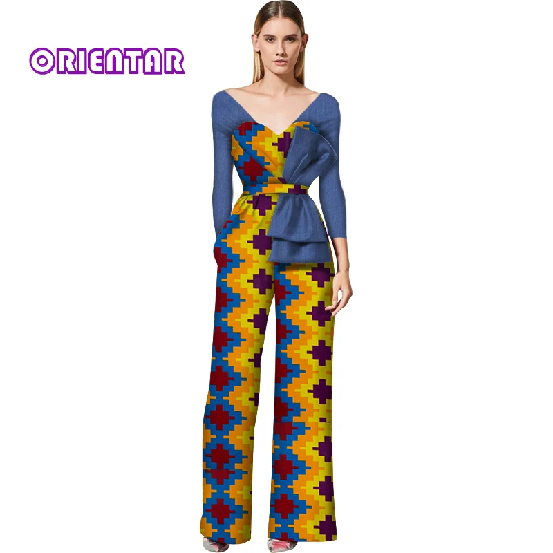 

African Jumpsuit Women African Clothes Dashiki Jumpsuit Traditional Africa Kanga Clothing Batik Wax Printing Cotton Pants WY5398