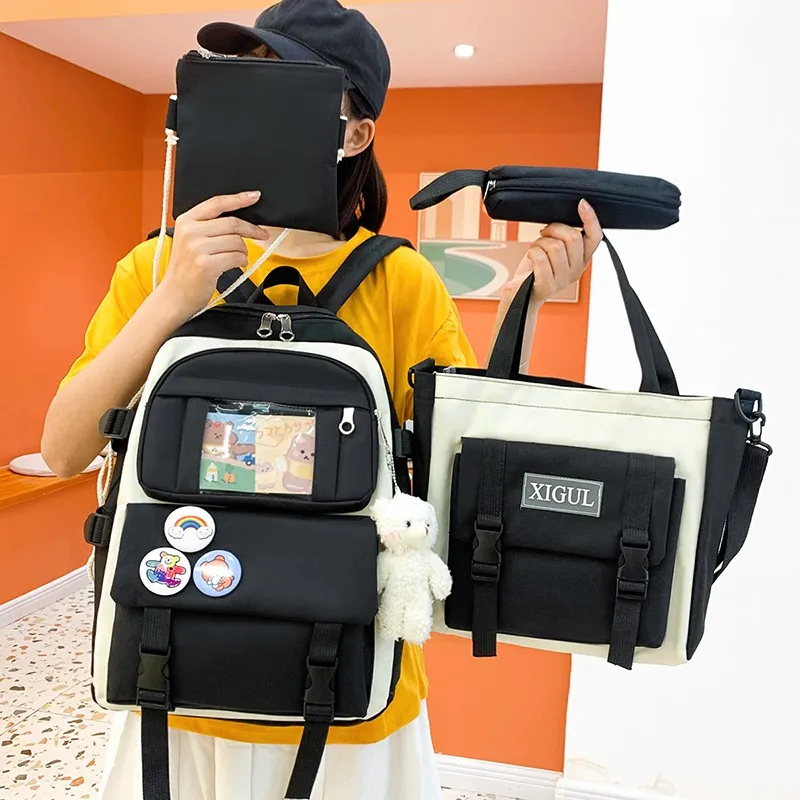 4-piece Fashion Women's Backpack Large Capacity Canvas Waterproof School Bag For Girls Kawaii Pendant Badge Student Bookpacks
4-piece Fashion Women's Backpack Large Capacity Canvas Waterproof School Bag For Girls Kawaii Pendant Badge Student Bookpacks