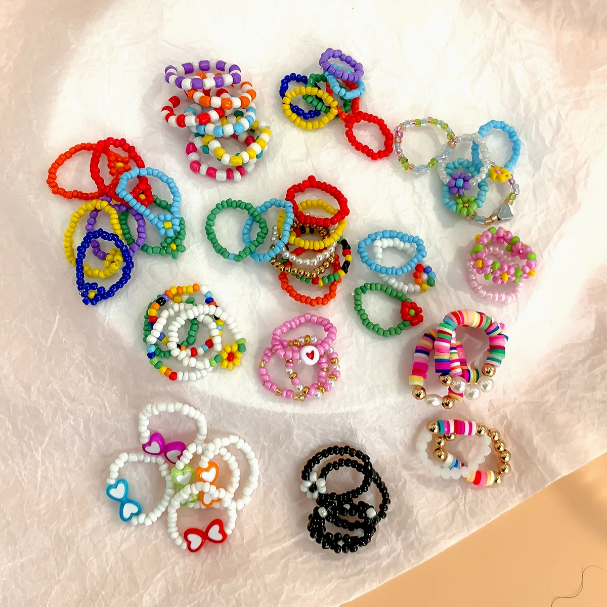 Boho Small Beads Rainbow Rings Set for Women Trendy Colorful Love Heart Stackable Couple Rings Fashion Girls Finger Ring Jewelry
Boho Small Beads Rainbow Rings Set for Women Trendy Colorful Love Heart Stackable Couple Rings Fashion Girls Finger Ring Jewelry