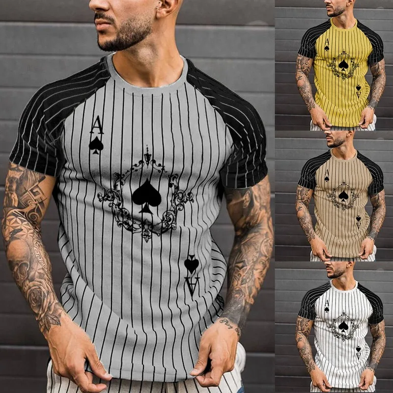 Fashion Poker Print T Shirt For Men Stripped Short Sleeve Tshirt Summer Men Clothing Streetwear Round Neck Shirt
Fashion Poker Print T Shirt For Men Stripped Short Sleeve Tshirt Summer Men Clothing Streetwear Round Neck Shirt