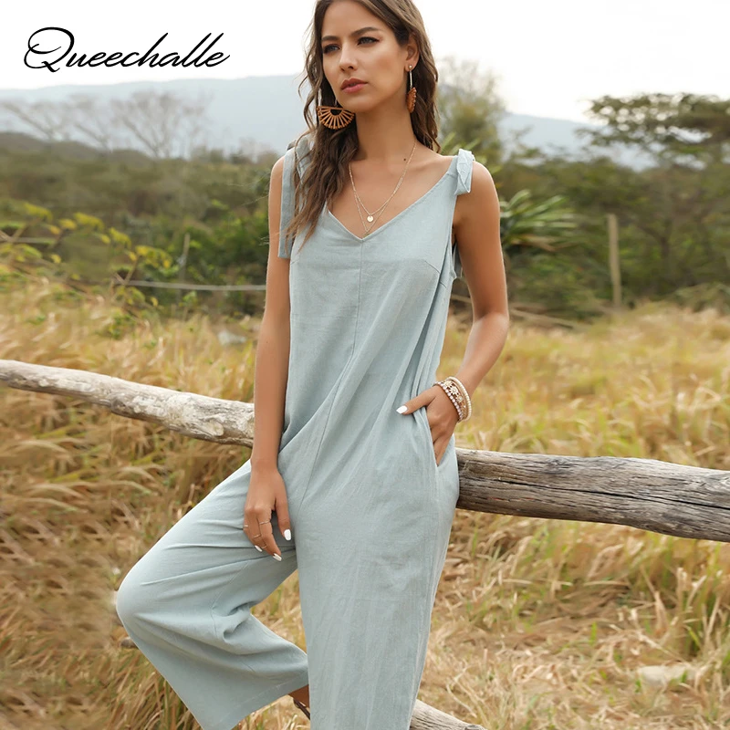 Summer Romper Women Sexy Lace Up Backless Casual Loose Jumpsuit Sleeveless Linen Cotton Wide Leg Playsuit Trousers Overalls
Summer Romper Women Sexy Lace Up Backless Casual Loose Jumpsuit Sleeveless Linen Cotton Wide Leg Playsuit Trousers Overalls