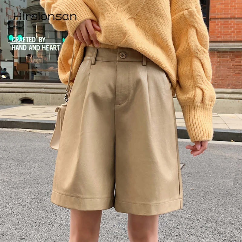 Hirsionsan Elastic High Waist Wide Leg Shorts Black Casual Solid Plus Size Shorts Female Autumn PU Leather Shorts Women Pants 
Hirsionsan Elastic High Waist Wide Leg Shorts Black Casual Solid Plus Size Shorts Female Autumn PU Leather Shorts Women Pants
