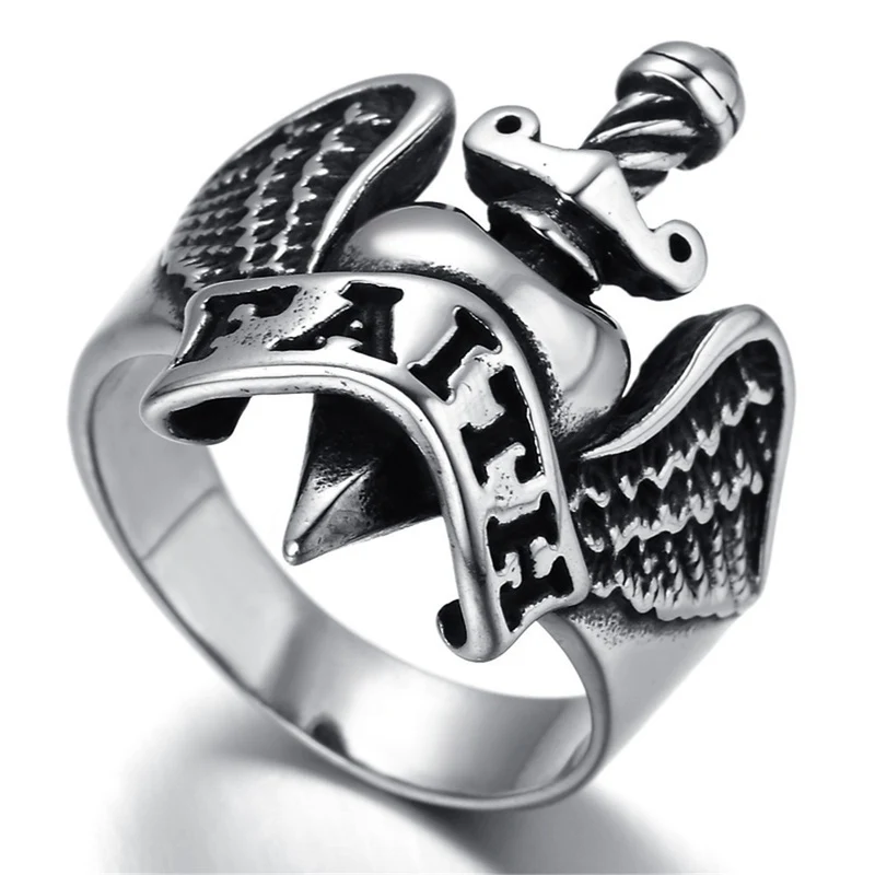 European and American fashion vintage faith wings men's ring Personality trend punk hip hop men's ring gift Jewelry wholesale
European and American fashion vintage faith wings men's ring Personality trend punk hip hop men's ring gift Jewelry wholesale