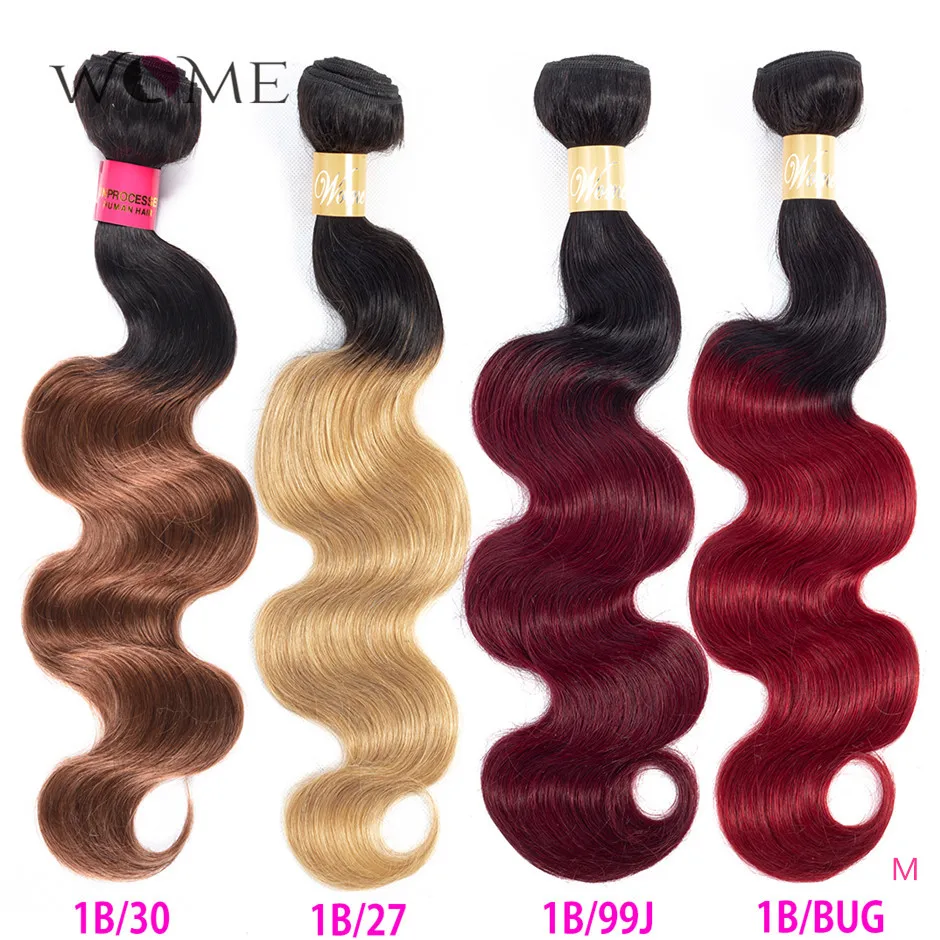 

WOME Pre-colored Peruvian Body Wave Hair Bundles Ombre Human Hair Bundles 1b/27 1b/30 1b/99j 1b/Burgundy Two Tone Non-remy Hair