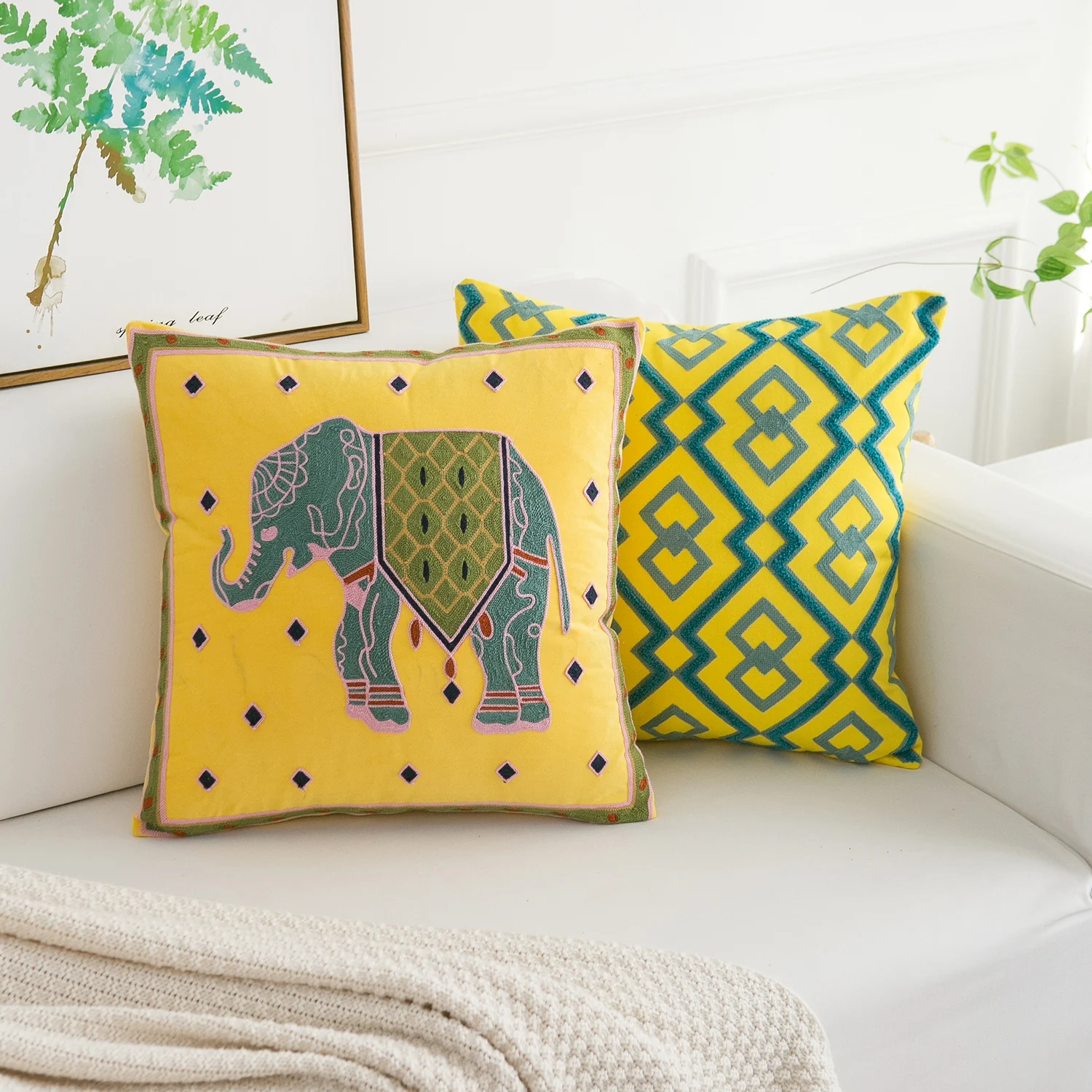 Cushion Cover Yellow Grey Elephant Geometric Circle Cotton Square Embroidery Pillow Cover 45x45cm Home Decor
Cushion Cover Yellow Grey Elephant Geometric Circle Cotton Square Embroidery Pillow Cover 45x45cm Home Decor