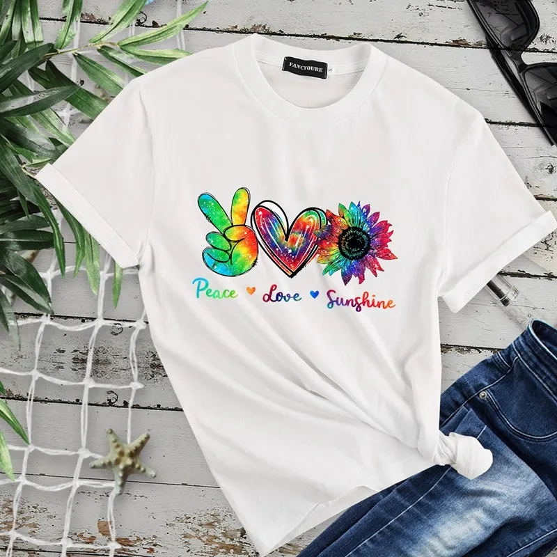 Women's T Shirt Yes Gesture Heart Shape Sunflower Print Oversized T-shirt Summer Female O-neck Casual Basic Tops Lady Streetwear
Women's T Shirt Yes Gesture Heart Shape Sunflower Print Oversized T-shirt Summer Female O-neck Casual Basic Tops Lady Streetwear