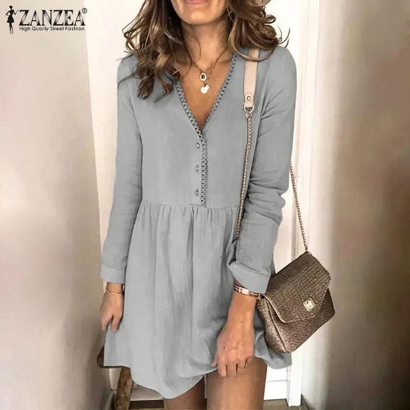 2022 ZANZEA Spring Women Elegant OL Dress Casual Summer V Neck Long Sleeve Solid Sundress Party Beach Short Vestidos Robe Femme
2022 ZANZEA Spring Women Elegant OL Dress Casual Summer V Neck Long Sleeve Solid Sundress Party Beach Short Vestidos Robe Femme