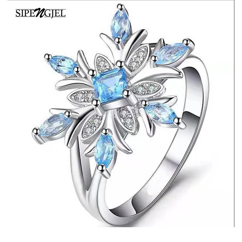 SIPENGJEL Fashion Inlaid Blue Cz Crystal FLOWER Ring Elegant Chic Snowflake Ring For Women Christmas Jewelry Gifts
SIPENGJEL Fashion Inlaid Blue Cz Crystal FLOWER Ring Elegant Chic Snowflake Ring For Women Christmas Jewelry Gifts