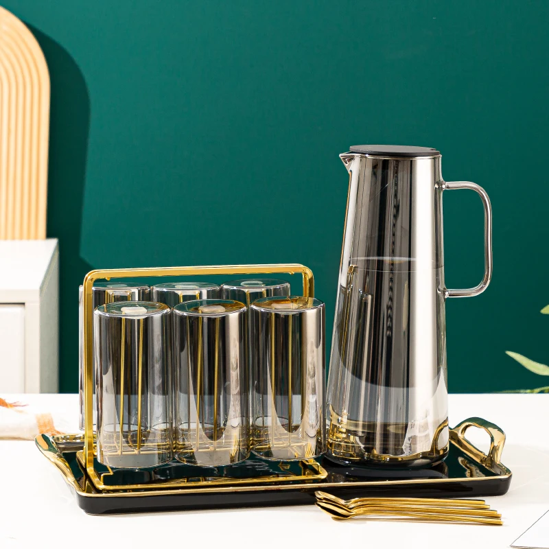 Luxury Nordic Heat Resistant Glass Water Bottles Set With Cups Holder Ceramic Tray 1850ml Household Water Pot Group Drink Bottle
Luxury Nordic Heat Resistant Glass Water Bottles Set With Cups Holder Ceramic Tray 1850ml Household Water Pot Group Drink Bottle