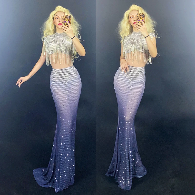 Elegant Rhinestone Tassel Gradient Dress Female Stage Costume Nightclub Bar Singer Performance Wear Model Show Clothing VDB4267
Elegant Rhinestone Tassel Gradient Dress Female Stage Costume Nightclub Bar Singer Performance Wear Model Show Clothing VDB4267