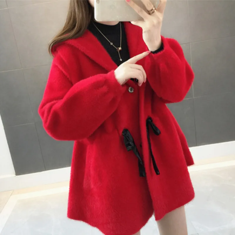 2021 Autumn Winter Women's Sweater Imitation Mink Cardigan Jacket Korean Hooded Coat Thick Warm Knitted Elegant Commuting Loose
2021 Autumn Winter Women's Sweater Imitation Mink Cardigan Jacket Korean Hooded Coat Thick Warm Knitted Elegant Commuting Loose