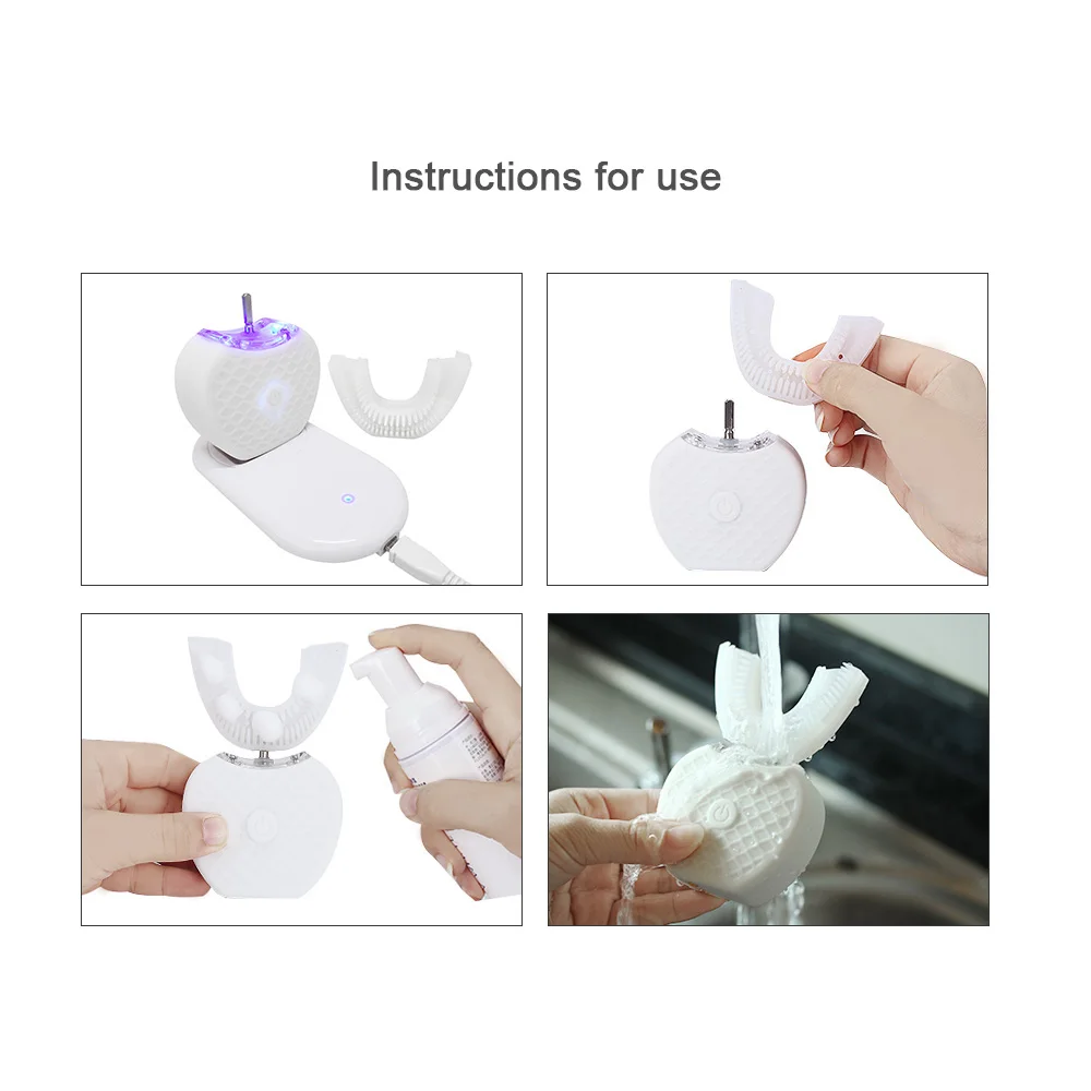 Double Head 360 Automatic Sonic Electric Toothbrush USB Charging Silicone U Shape Tooth Brush Teeth Whitening Cleaning 4 Modes
Double Head 360 Automatic Sonic Electric Toothbrush USB Charging Silicone U Shape Tooth Brush Teeth Whitening Cleaning 4 Modes