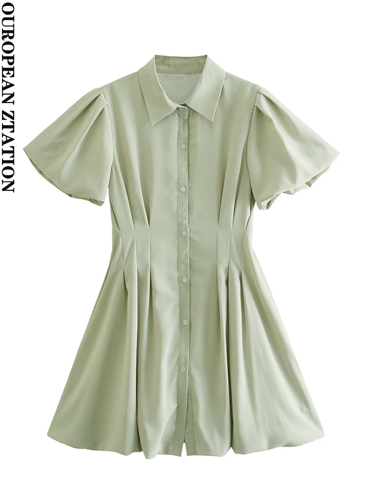 Women 2022 za fashion early spring new button-up folds mini dress vintage lapel collar puff sleeve female dresses vestidos mujer
Women 2022 za fashion early spring new button-up folds mini dress vintage lapel collar puff sleeve female dresses vestidos mujer