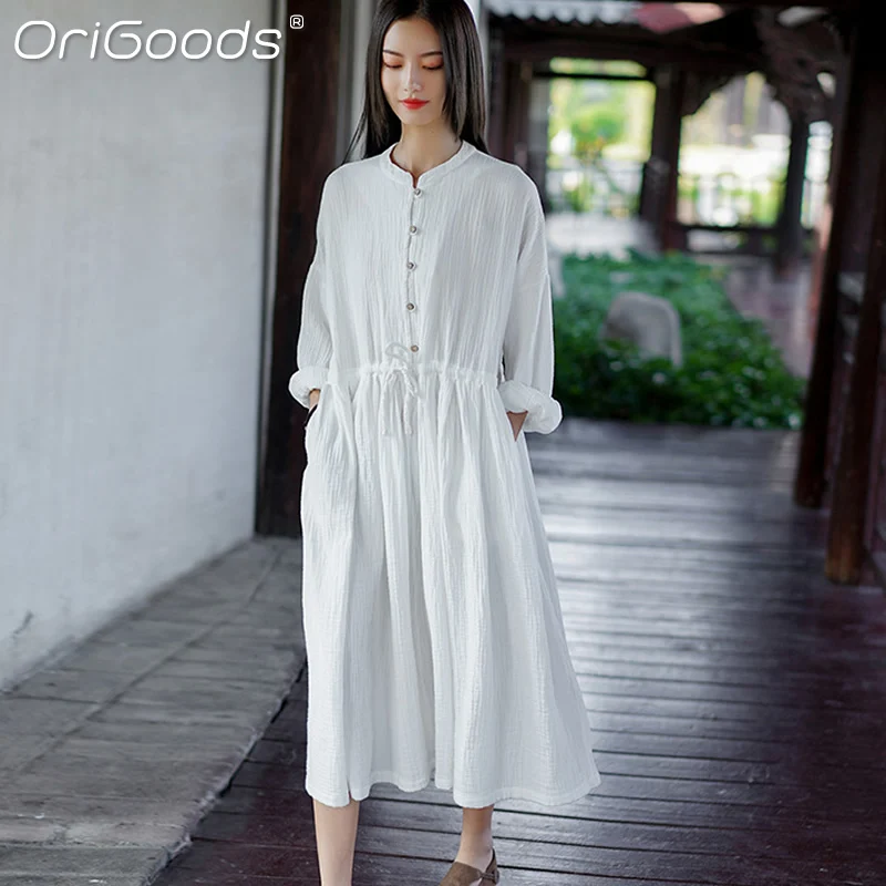 OriGoods Women Vintage Dress Plus size Cotton Autumn Spring Dress Long sleeve Solid White Green Elegant Long Dress Vestidos C282
OriGoods Women Vintage Dress Plus size Cotton Autumn Spring Dress Long sleeve Solid White Green Elegant Long Dress Vestidos C282